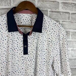 Swannies Golf Polo Shirt Men Large White Multi Color Dot Print Performance Short